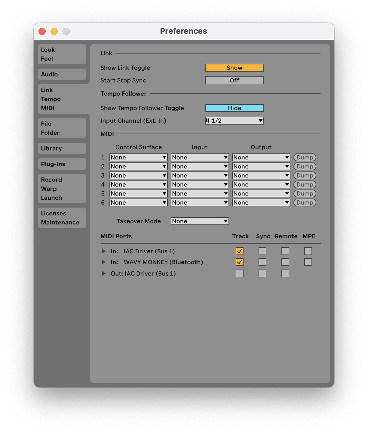 Ableton settings